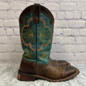 Laredo Cheyenne Western Boots Teal Yellow Leather Cowgirl Farm Size 7M